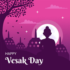 Wall Mural - Vesak Day Celebration Social Media Background Illustration Cartoon Hand Drawn Templates