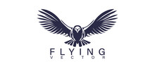 Vector Simple Monochrome Logo. Flying Bird With Wide Spread Wings On A White Isolated Background.