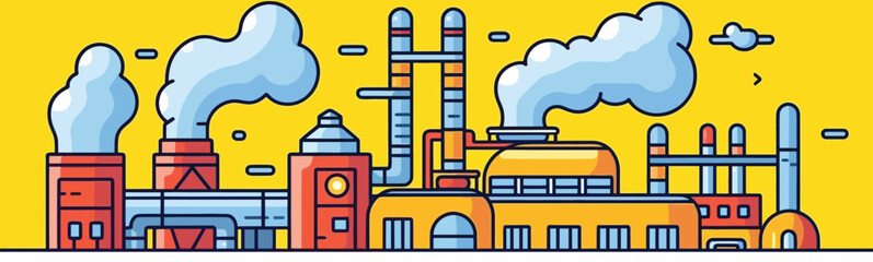 Sticker - Street of factory buildings background vector illustration