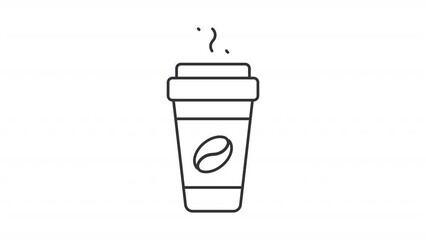 Poster - Animated coffee cup line icon. Latte steaming animation. Hot drink. Takeout beverage. Cafe delivery menu. Loop HD video with alpha channel, transparent background. Outline motion graphic