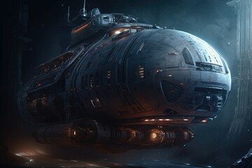 Wall Mural - abandoned spaceship floating in space illustration generative ai