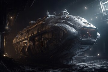 Wall Mural - abandoned spaceship floating in space illustration generative ai