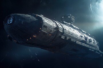 Wall Mural - abandoned spaceship floating in space illustration generative ai