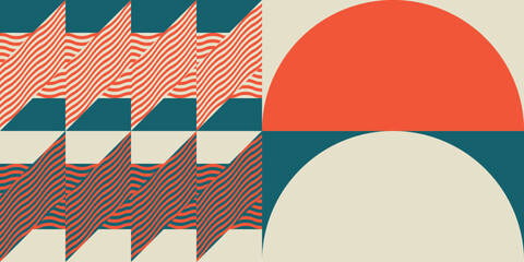 Fototapete - Modern abstract geometric  vector seamless pattern with simple elements and shapes like circle, square and triangle. Graphic pastel colored minimalist background.