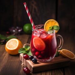 Poster - mocktail of fruit punch on wooden. generative AI