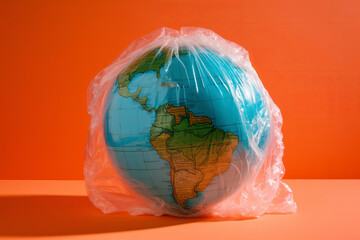 Wall Mural - Earth wrapped in a plastic bag. global environment concept. Generative ai Generative AI
