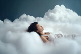 Fototapeta Niebo - woman sleeping on a cloud, Generative AI