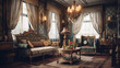 luxury vintage living room, house interior, victorian style, ai generative
