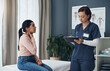 © Jeff Bergen/peopleimages.com - My throat is a bit scratchy. a young female doctor writing down a patients information in an office.