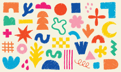 big set of hand drawn various shapes and doodles pattern design elements. abstract contemporary mode