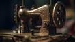 © Malika - Old sewing machine closeup. Generative Ai