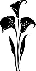 Wall Mural - Bouquet of calla lily flowers isolated on a white background. Black silhouette of calla flowers bouquet. Vector illustration
