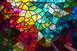 Multicolored stained glass with an irregular pattern, photorealist style. 