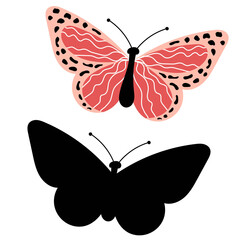 Wall Mural - butterfly in doodle style and silhouette isolated