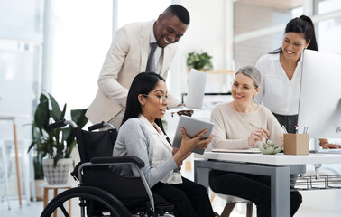 Poster - Shes got a lot to show them. a group of diverse businesspeople having an informal meeting in their office.