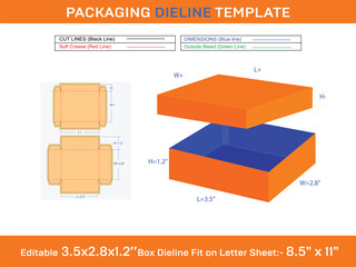 Wall Mural - Kraft packaging box with lids or gifts box Dieline Template of 3.5x2.8x1.2 Inch