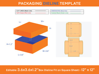 Wall Mural - Kraft packaging box with lids or gifts box Dieline Template of 3.6x3.6x1.2 Inch