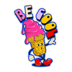 Wall Mural - Be cool ice cream from 2000. Vector illustration of y2k, 2000s, 1990s,  graphic design. Comic element for sticker, poster, graphic tee print, bullet journal cover, card. Bright colors	