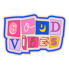 Wall Mural - Good vibes from 2000. Vector illustration of y2k, 2000s, 1990s,  graphic design. Comic element for sticker, poster, graphic tee print, bullet journal cover, card. Bright colors	