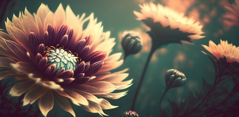 Wall Mural - a picture of a flower on an old, gorgeous, nature-toned backdrop, with a sun-kissed, springtime desi