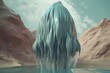 A surreal illustration of a distorted or manipulated natural object, such as a waterfall or glacier, Generative AI