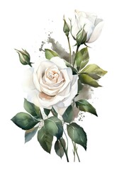 Wall Mural - Watercolor illustration of a bouquet of white roses. Generative AI.