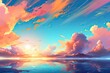 Anime cartoon neon game background, app gaming background sky with clouds and bright cyberpunk colours, colourful bg background wallpaper