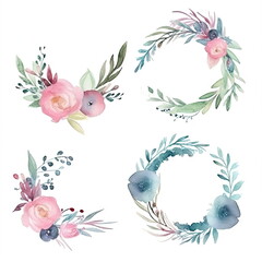 Wall Mural - Watercolor floral illustration bouquet set collection, wedding stationary, flower background