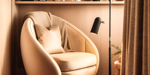 Wall Mural - A modern nook with a plush velvet armchair, inviting you to sink in and unwind in style