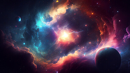 Wall Mural - Abstract outer space nebula galaxy abstract background. Generative AI.