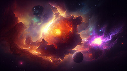 Wall Mural - Abstract outer space nebula galaxy abstract background. Generative AI.