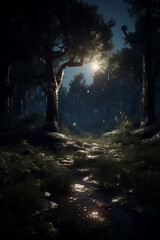 Wall Mural - beautiful night in the forest generative ai