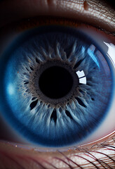 human blue eye close-up , macro photography. AI Generated