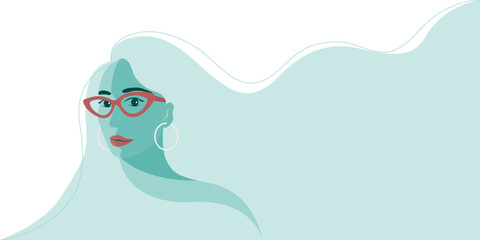 Wall Mural - Illustration of a beautiful woman wear red eye glasses, design for banner and background in flat vector style.