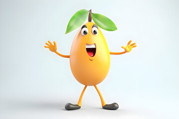 Wall Mural - Cheerful cartoon mango character with cute smile. Sweet mango fruit, happy funny food personage. Healthy food concept. Generative AI.