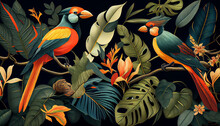 A Beautiful Bird Colorful With Seasonal Spring Theme. Vintage And Classic Retro Bird Illustration Background For Wallpaper. Generative Ai.