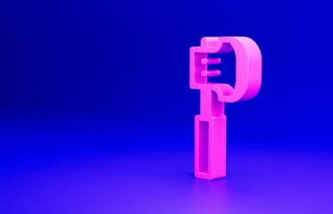 Sticker - Pink Wooden axe icon isolated on blue background. Lumberjack axe. Minimalism concept. 3D render illustration