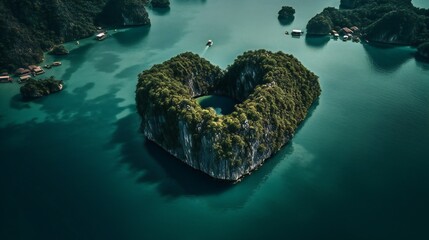 Wall Mural - AI Generative. Love Island: Escape to Paradise on the Heart-Shaped Island Surrounded by Crystal-Clear Waters