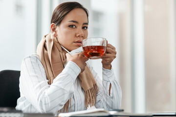 Canvas Print - Honey and tea is the perfect remedy for me. a young businesswoman having a glass of herbal tea at her desk in a modern office.