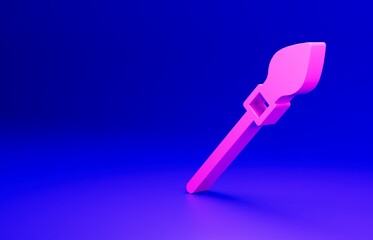 Sticker - Pink Medieval spear icon isolated on blue background. Medieval weapon. Minimalism concept. 3D render illustration