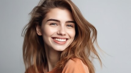 Portrait photo of young smile confident woman. Generative AI