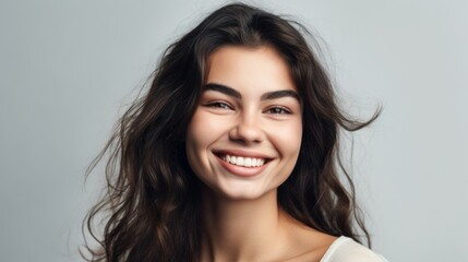 Wall Mural - Portrait photo of young smile confident woman. Generative AI