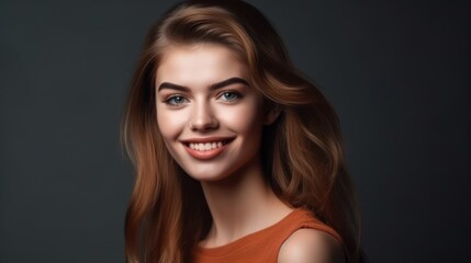 Wall Mural - Portrait photo of young smile confident woman. Generative AI