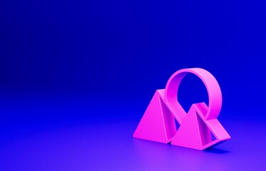 Poster - Pink Egypt pyramids icon isolated on blue background. Symbol of ancient Egypt. Minimalism concept. 3D render illustration