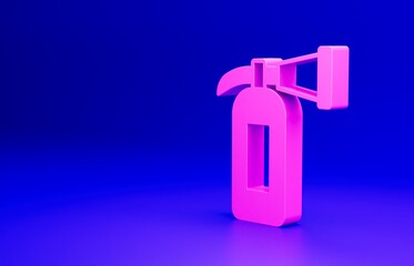 Wall Mural - Pink Fire extinguisher icon isolated on blue background. Minimalism concept. 3D render illustration