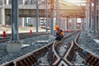 Engineer sitting on railway inspection. construction worker on railways. Engineer work on Railway. Rail, engineer, Infrastructure