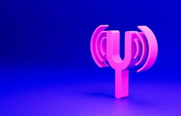 Sticker - Pink Musical tuning fork for tuning musical instruments icon isolated on blue background. Minimalism concept. 3D render illustration