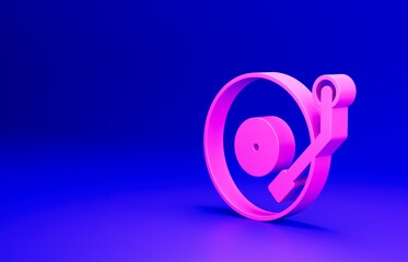 Sticker - Pink Vinyl player with a vinyl disk icon isolated on blue background. Minimalism concept. 3D render illustration