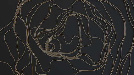 Wall Mural - 3d abstract black background and curvy golden lines. 3d rendering
