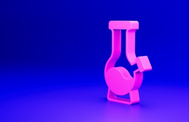 Wall Mural - Pink Glass bong for smoking marijuana or cannabis icon isolated on blue background. Minimalism concept. 3D render illustration